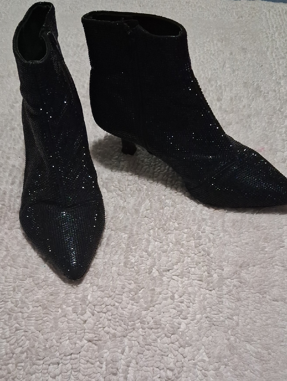 Alex Marie Black Sparkle Pointed Toe Kitten Heel Ankle Boots